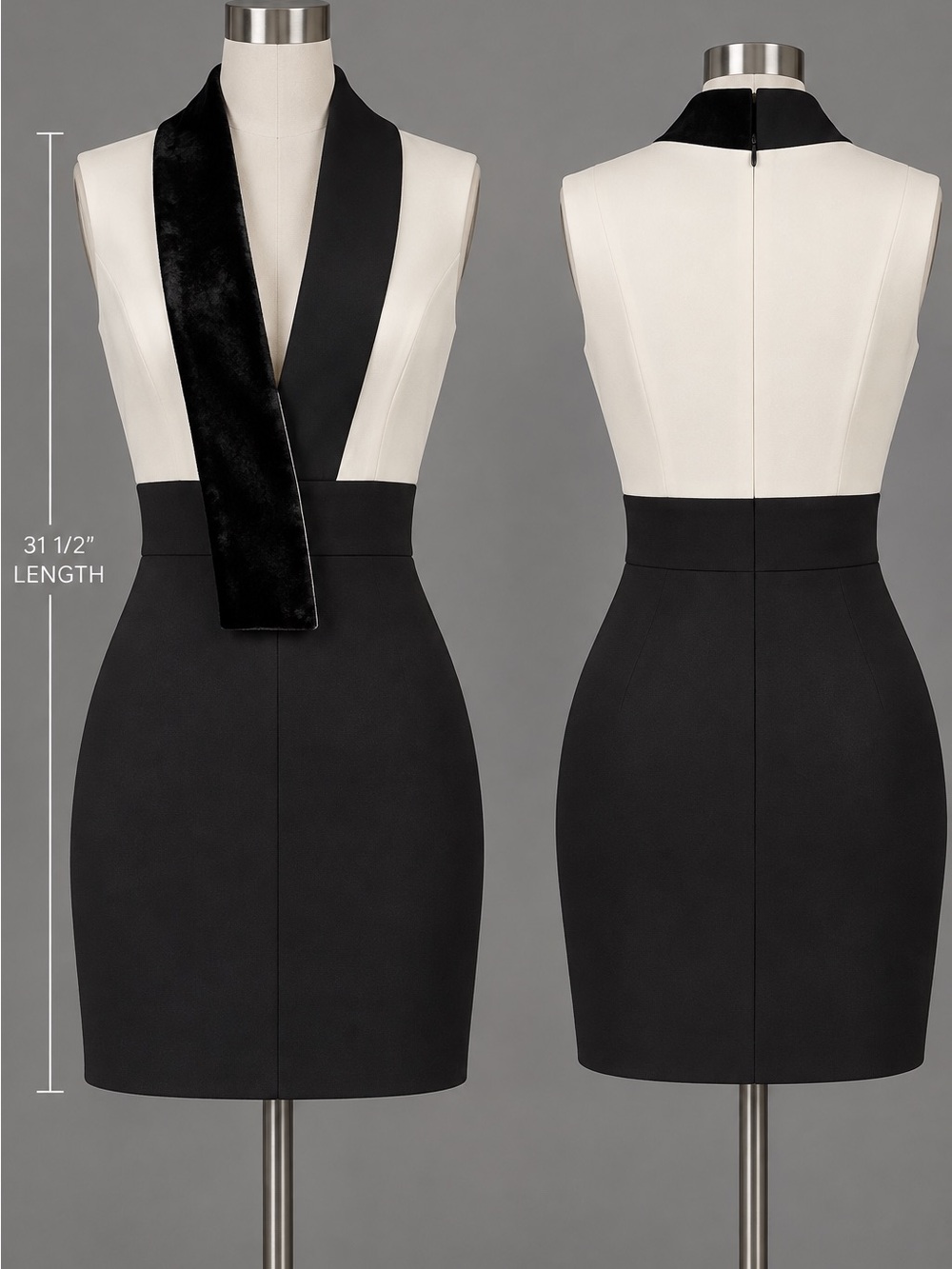 Karen Millen Sleeveless Black and White Mini Dress with Velvet Shawl Collar